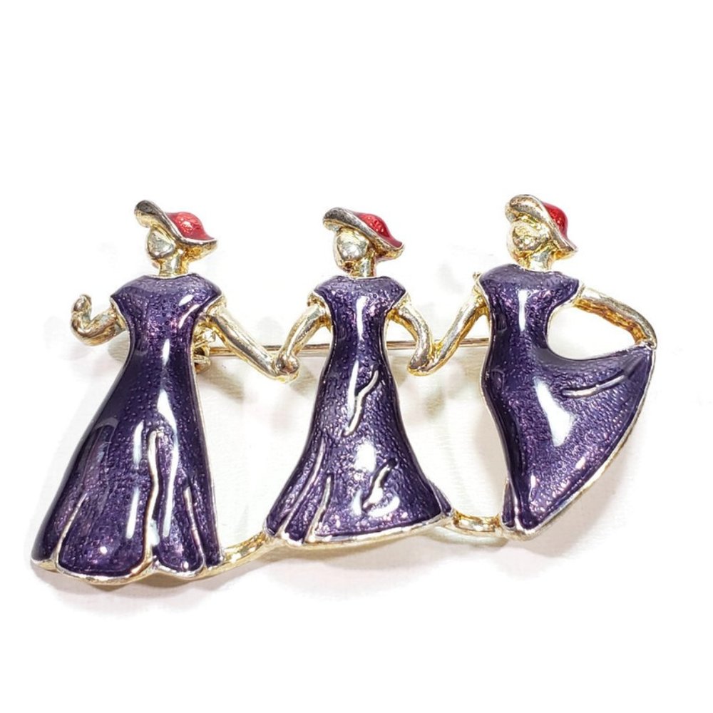 Vintage Red Hat Lady Brooch Purple Dress